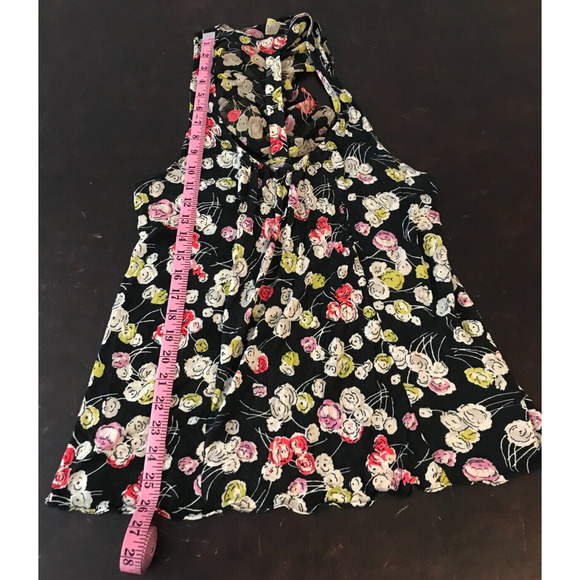 Anthropologie Ric Rac Black Floral Print Racerback Tank Top - Size Medium - Picture 4 of 8